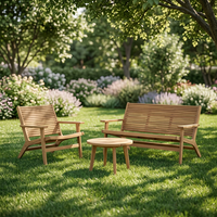 Ensemble de chaise longue et canapé deux places en teck pour l'extérieur, mobilier de patio moderne du milieu du siècle