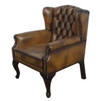 Chesterfield Sofa Sessel mit Hocker Echtes Leder Chaiselongue Sofa Couch aus Mahagoni für Wohnzimmermöbel