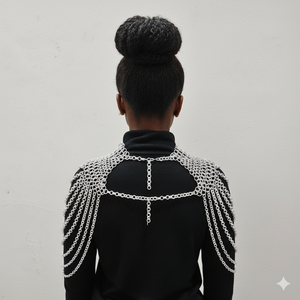 Collier d'épaule en maille artisanale, bijou de corps gothique en métal, armure, manteau, chaîne à maillons drapés en cascade, pour mariage et fête - Product Image 3