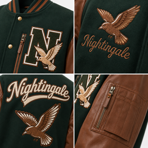ODM/OEM Wool Wholesale Baseball Street Chenille Patch Embroidery Vintage Baseball Letterman Varsity <b>Jacket</b> With <b>Leather</b> Sleeve - Product Image 5