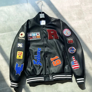 แจ็คเก็ตหนังวาร์ซิตี้ผู้ชายแบบสั่งทำพิเศษ แจ็คเก็ตเบสบอลปักลายหนาแน่น สไตล์ Y2K สตรีทแวร์ OEM - Product Image 5