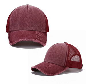 Casquette de baseball vintage en maille effet vieilli, logo personnalisé, imperméable, 100% coton respirant, style rétro, casquette snapback vierge 6 panneaux, protection solaire - Product Image 1