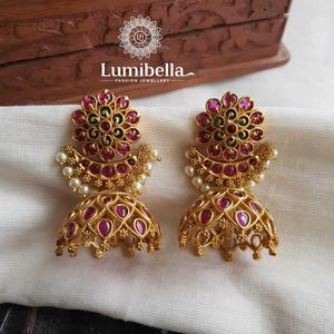 Vintage Bohemian Drop Earrings-Moon Kemp Jhumkis with Pearl and Flower Design Zinc Alloy Religious Style Wedding Gift - Product Image 3