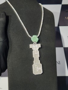 Collier pendentif clé en argent sterling 925 avec moissanite et pierre verte, style hip-hop, bijoux personnalisés, passe le test du diamant - Product Image 4