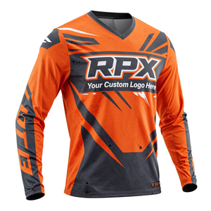 เสื้อแข่งแขนยาว RPX สำหรับผู้ชาย สีส้มดำ พิมพ์ลายแบบ Sublimation แห้งเร็ว ผลิตจากโพลีเอสเตอร์ เหมาะสำหรับการแข่งรถมอเตอร์ไซค์  สำหรับผู้ใหญ่ - Product Image 4