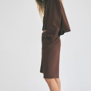 Women's 2 Piece Brown Shorts Set With Turn-<b>Down</b> Collar Blazer Top And Mid-Calf <b>Pants</b> Regular Fit Solid Color All Seasons Wear - Product Image 2