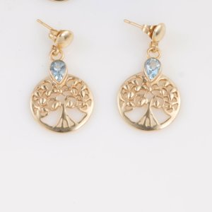 Pendientes Colgantes de Topacio Azul Natural con Forma de Ancla, Chapados en Oro, Corte Asscher, Joyería Cristiana Moderna Hecha a Mano, Regalo para Mujer - Product Image 1