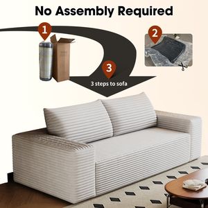 Set Divano in Tessuto Corduroy a 3 Pezzi da 180 cm, con Divanetto e Divano Lungo, Seduta Profonda, per Soggiorno, Camera da Letto, Sala Conferenze, 1 Pezzo, Nessun Montaggio Richiesto - Product Image 3