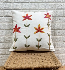 Nordic Embroidered Floral <b>Cushion</b> Cover Square Linen Throw Pillow Case for Home Sofa - Product Image 1