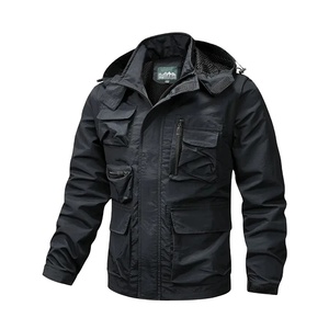 Detachable Hood Windproof <b>Mens</b> <b>Denim</b> <b>Jacket</b> Outdoor Casual Multi Pocket Stylish Coat - Product Image 5