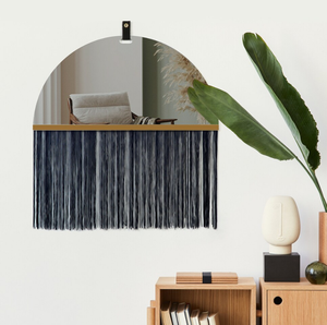 Leather Strap Hangingb Minimalist <b>Boho</b> Home Decor Round Macrame <b>Hanging</b> <b>Wall</b> Decorative Mirror with <b>Boho</b> Fringe - Product Image 2