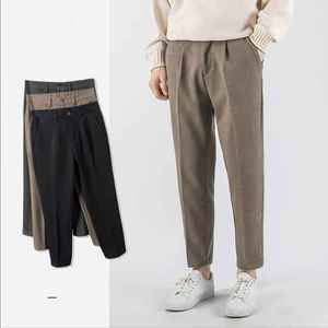 Pantalón de Vestir Casual para Hombre, Corte Slim Fit, Diseño Ligero en Color Jaspeado, Frente Plano, Cintura Media, Corte Recto, Tejido de Lana Peinada Teñido Liso - Product Image 4