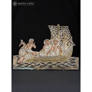 Shri Ram Sita Lakshman Sculpture Bateau et Tenture Murale de Kewat, 12 Pouces, Vintage - Product Image 2