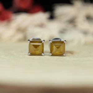 Real Yellow Citrine Solitaire Stud <b>Earrings</b> 925 Sterling Silver High Polish Square Faceted Dainty Claw Setting Push <b>Back</b> Gift - Product Image 1