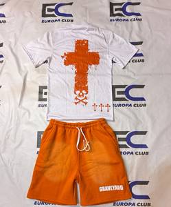 Custom Streetwear Screen Printing Two Piece Shorts Set <b>Summer</b> Breathable Cotton T <b>Shirt</b> with Fleece Shorts - Product Image 6