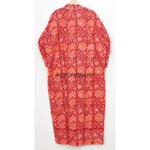 Casual Romantic 100% Cotton Full Length Drawstring Closure <b>Kimono</b> Night Wear Gown <b>Beach</b> Wear Floral Indian Design Summer - Product Image 4