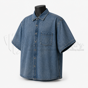 Camisa de Algodón para Hombre, Estilo Casual, Manga Corta, Tela Denim Sólida, Transpirable, Ecológica, ODM, Otoño - Product Image 3