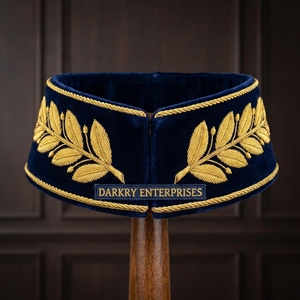 Custom Hand Gold Bullion Embroidery on Blue Fabric Collar <b>Wheat</b> and Berry Motif Bespoke Manufacturing Service - Product Image 3