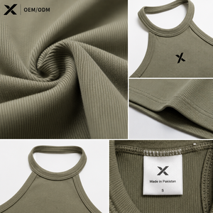 Camisetas sin mangas de cuello halter de color liso para mujer, transpirables, de punto, deportivas, ecológicas, de secado rápido, longitud regular, OEM, de algodón en la parte delantera - Product Image 4
