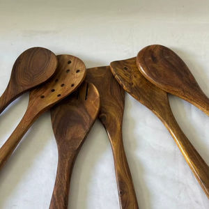 Ensemble de 6 cuillères de cuisine et de service en bois écologiques, lavables au lave-vaisselle, décoratives, résistantes au congélateur - Product Image 1