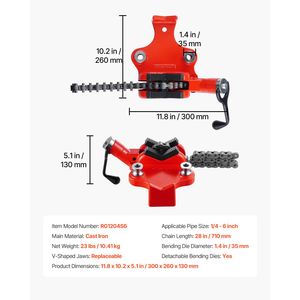 Morsa a Catena Industriale Robusta con Capacità per Tubi da 1/4'' a 6'', Base in Ghisa da 28'', Attrezzo per Fissaggio Tubi in Acciaio Resistente - Product Image 4