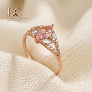 Bague ethnique en or rose massif 14 carats avec diamant de laboratoire et saphir padparadscha de laboratoire, bijoux fins pour femmes certifiés IGI - Product Image 3