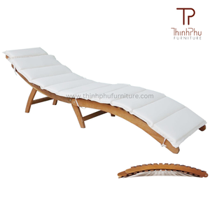 Silla de Playa Plegable Ergonómica de Madera de Acacia Resistente a la Intemperie, Tumbona con Cojín de Algodón, Diseño Moderno, Uso en Hoteles y Exteriores, Madera Maciza - Product Image 2