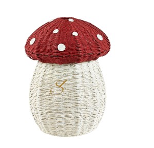 Mushroom Rattan Storage <b>Basket</b> with Lid Red Woven <b>Plant</b> Shaped Toy Organizer Bin Cute Woodland Nursery Hamper - Product Image 1