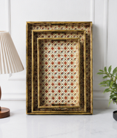 Plateau décoratif de service ethnique indien en MDF émaillé personnalisé, motif floral éléphant, lot de 3 plateaux gigognes, conception de logo OEM/ODM