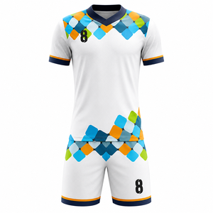 Conjunto de Camiseta de Fútbol Personalizada Blanca para Hombre, Manga Corta, Cuello en V, Estampado Geométrico, Uniforme de Poliéster que Absorbe la Humedad para Adultos - Product Image 1