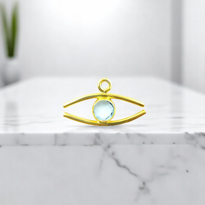 Marquise Gemstone Blue Topaz Gold Plated <b>Charm</b> Single Bail Pendant Wholesale Jewelry - 925 <b>Silver</b> - Product Image 1