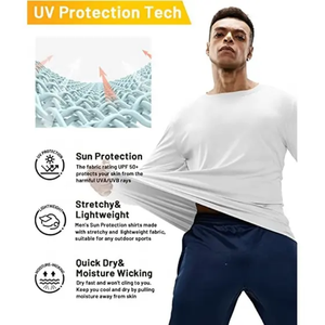 เสื้อยืดแขนยาวผู้ชายสำหรับออกกำลังกายกลางแจ้ง วิ่ง หรือใส่ลำลอง ผ้าฝ้าย 100% แห้งเร็ว ทรงเข้ารูป สีพื้น มีกระเป๋า ผ้าถัก - Product Image 4