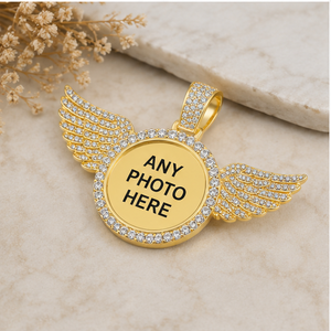 Hip Hop Style Angel Wings Photo Pendant Fine Jewelry 925 silver Moissanite Diamond Picture Memorial Necklace Iced Charms Gift - Product Image 1