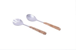 Cuchara y tenedor de acero inoxidable de estilo vintage con mango de ratán, utensilio de cocina para decoración del hogar, ¡muy vendido! - Product Image 3