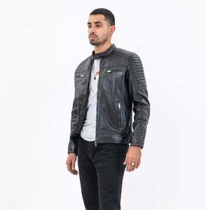 Veste de moto en cuir noir vieilli pour homme MICAH CORPORATION, style Cafe Racer, avec épaules et bras côtelés - Product Image 2