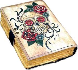Carnet de notes gothique en cuir à spirale, livre de sorts vintage avec bords festonnés, papier coton, motifs crâne et tarot, cadeau - Product Image 1