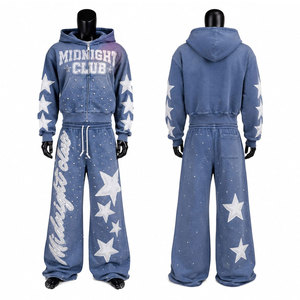 ชุดเซ็ตฮู้ดดี้พิมพ์ลาย Midnight Club ทรงหลวม ลายดาวสีน้ำเงิน สำหรับทุกเพศ สวมใส่สบาย เหมาะสำหรับฤดูหนาว ผ้าฟลีซ สไตล์สตรีทแวร์ - Product Image 1