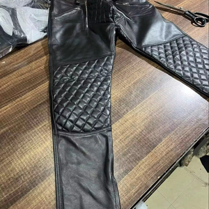 Men Genuine Leather Waterproof Biker Pants Slim Fit Quilted Zipper Mid Waist <b>Winter</b> Riding <b>Trousers</b> - Product Image 1