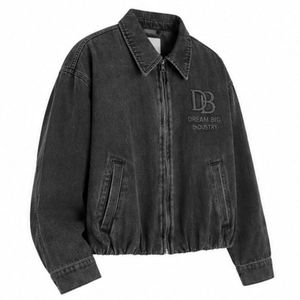 Custom Washed Solid Black Denim Hooded Jacket with Logo Embroidery Personalized Unisex <b>Zip</b> <b>up</b> Oversized Streetwear Bomber Jacket - Product Image 4