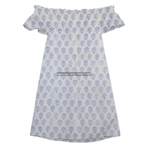 Private Label Swim Off Shoulder Dress 2026 Hot-Selling New Printed Color Off-Piece Breathable Hand <b>Block</b> <b>Print</b> Dress - Product Image 2