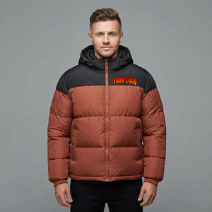 Blouson matelassé à capuche color block personnalisé pour homme, manteau d'hiver chaud et ample avec col à boutons-pression et fermeture éclair, prix abordable 2027 - Product Image 4