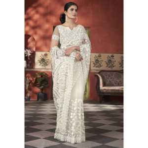 Designer Traditional <b>Scarf</b> & Shawl Zari Embroidery Work and Stone Work Saree - Product Image 1