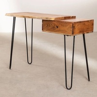 Bureau d'ordinateur Vandana Hexa Vista avec plateau en bois et pieds en métal