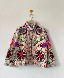 Bata de mujer con cuello en V, 100% algodón, reversible, con bordado floral azul, tipo kimono largo, con cinturón, para estar en casa, hecha a mano - Product Image 1
