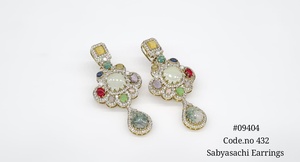 Boucles d'oreilles pendantes 09404 avec pierre double, en laiton, zircon cubique multicolore, bijoux floraux imposants pour soirées et événements - Product Image 4