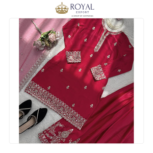 Proveedor Mundial de Ropa India, Trajes Tradicionales de Seda Chinnon para Bodas y Fiestas, Colección de Trajes Sharara en Venta - Product Image 2