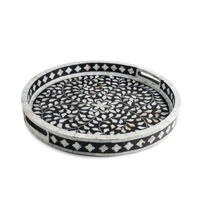 Plateau rond élégant en os et nacre pour table à manger et table basse, entièrement fait main avec un design personnalisé de qualité supérieure, plateau incrusté de nacre. - Product Image 6
