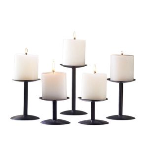 Juego de 5 Portavelas de Hierro con Acabado en Polvo Negro Mate para Decoración de Pasillos, para Regalos, para Decoración de Fiestas - Product Image 1