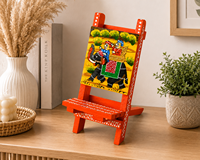 Chaise mobile en bois peinte à la main - Motif paysager d'art populaire indien traditionnel - Décoration de mariage et de maison - Mini chaise
