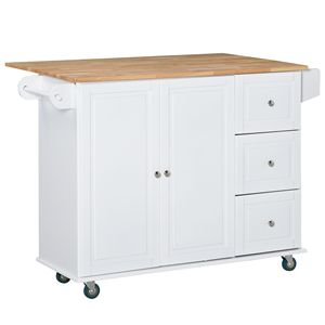 Carrello da Cucina Versatile con Ruote Bianche, Piano Ribaltabile, Portasciugamani/Portaspezie, Cassetti, Mobiletto, Design Moderno Portatile in MDF - Product Image 1